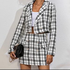 Plaid Blazer & Skirt Set